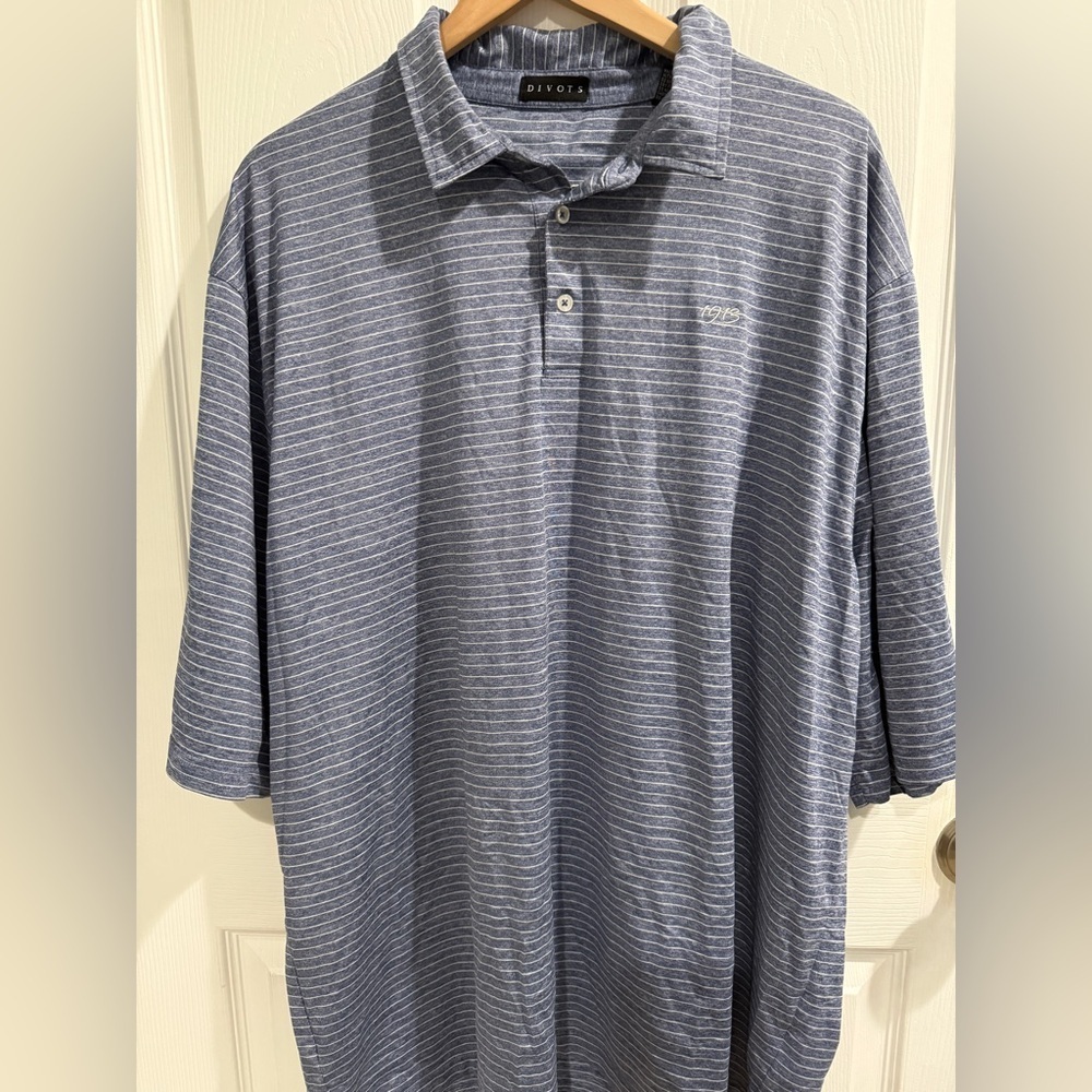 Divots Men's Blue Striped Golf Polo Shirt 3XL